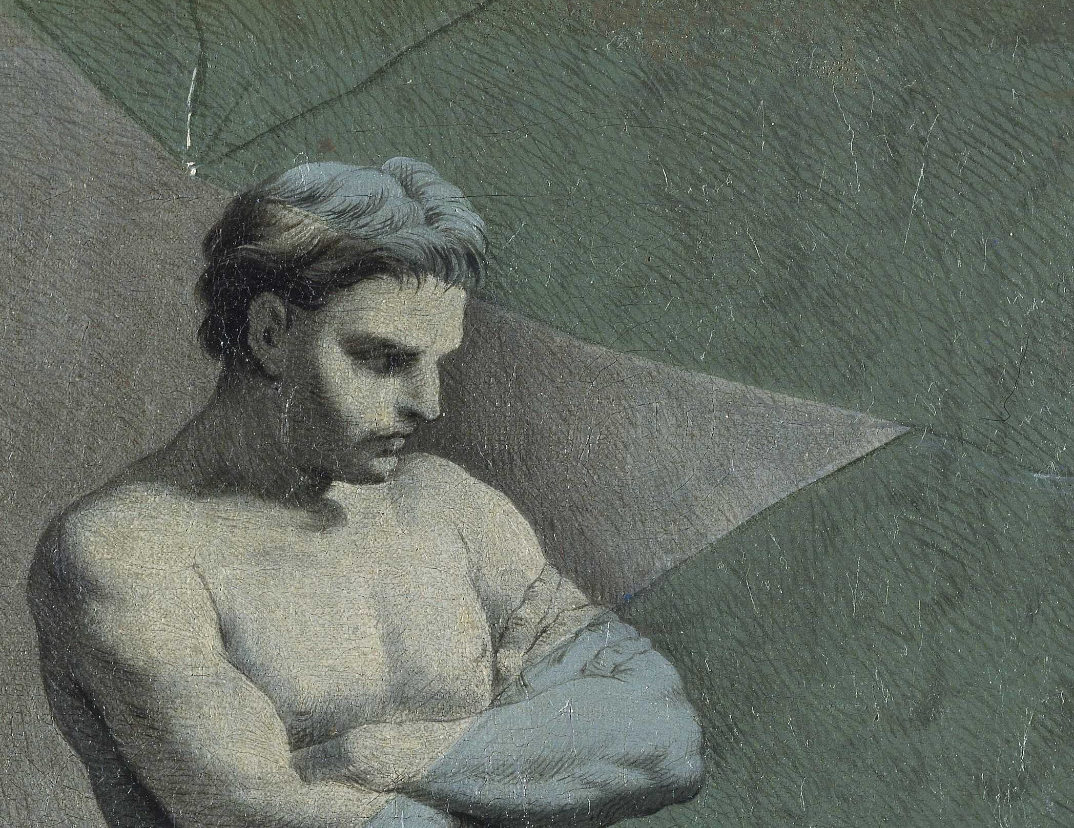 Détail de la peinture de Gaspard Grésely Trompe-l'oeil à la gravure de Bouchardon